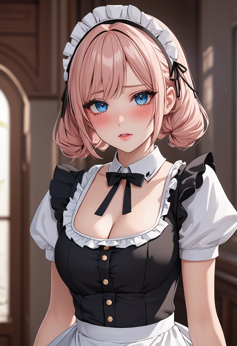 8K,high res,Skin details, Beautiful facial features, Exquisite makeup, Exquisite eyes,blushing with embarrassment,maid clothes