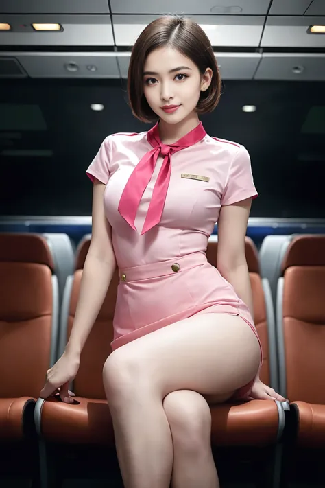 masterpiece, high-detail, the most pornographic airline stewardess in the world, ((pornographic)), in air hostess costume, brune...