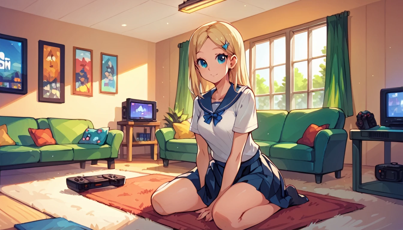 ((1girls:1.3)), ((schoolgirl:1.3)), ((living room:1.3)), ((facing tv:1.3)), ((gaming:1.3)), ((console:1.3)), ((dating sim game:1.3)), ((tv:1.3)), ((perfect face)), ((extremely cute:1.3)), ((masterpiece:1.3)), ((8k)), ((best quality:1.3)), ((beautiful)), ((extremely detailed:1.3)), ((score_9:1.3)), ((score_8_up:1.3)), ((score_7_up:1.3)), ((absurdres)), AddXL