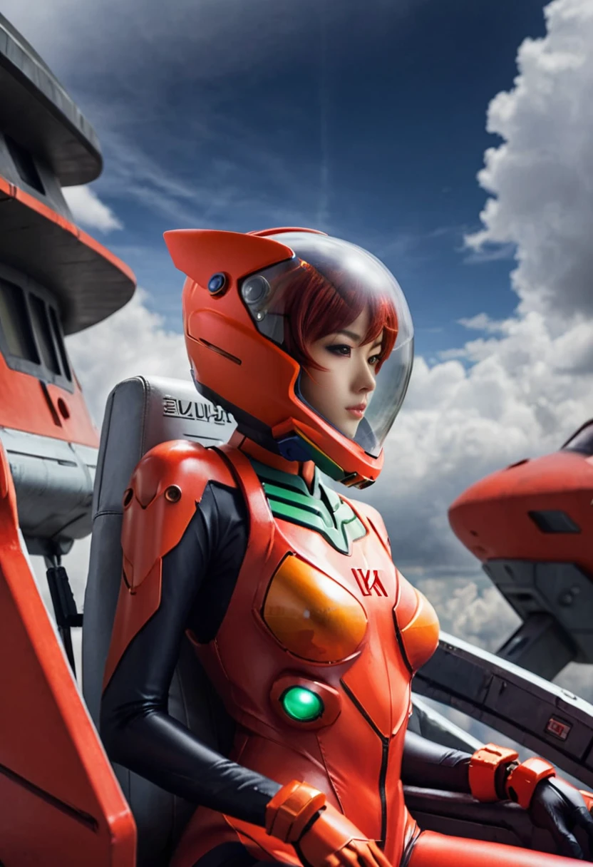 ( short hair, street, emo, red hair, red eyes, eyeliner, apocalypse, girl, nside the (cockpit) of a (futuristic spaceship:1.6), , blush,sitting on a chair, covered navel, space helmet, muvluv, space helm, plugsuit , evangelion, helmet, eva helm,red bodysuit, short hair, ,upper body, from side, red helmet, (8k, RAW photo, best quality, masterpiece), (photorealistic), outstanding details, japan girl, asia girl