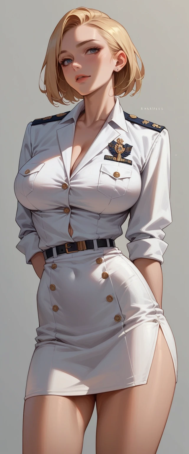 A sexy blonde girl with a voluptuous body wearing a new short naval dress uniform, It&#39;s too sexy and sensual, It has white lingerie with gold, It is for the exclusive use of your wife, a dress with a half-nipple neckline, low-cut back and only covers half of the ass and fishnet stockings that say armi and sexy high-heeled sandals 35 cm high with bows and shiny gold reflective sexy sensual uniform in the neckline has naval flag pants, sexy girl full body white sexy high heel sandals with high white stockings slutty tight dress with neckline that shows the nipple with some snow white stiletto heels and sexy with golden Versace fishnet stockings with shiny reflective golden details like mirrors too daring and sensual 