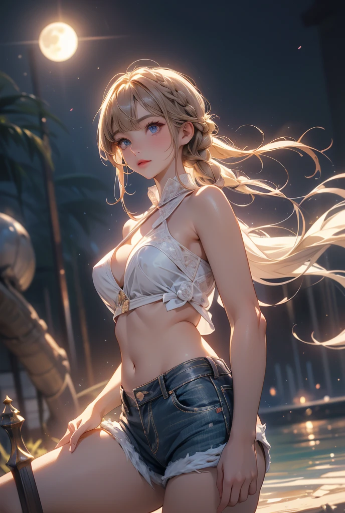 ((masterpiece)), ((Best quality)), (high resolution), (illustration), (an extremely delicate and beautiful), (ultra detailed beautiful face and eyes), nsfw,   1girl, leaning forward,  YukineChris, long hair, purple eyes, twintails, low twintails, ahoge, large breasts,volumetric lightning, moon night,knight_armor
detailed skin texture, detailed, volumetric shadow, anime screencap,Highest quality, Sorceress, ancient babylonian nobility, ((tan skin:1.2)), (brown skin color),Long hair, twin braids, hair ornament, wine colored hair, smile, Below average size breasts, bare shoulders, Leg spread、Groin、Yukine Chris、Wet condition
nude、Wet_shirt,Wet _underwear、tear_underwear
8K, masterpiece, Best_quality, high_resolution, ultra_details, detailed, 1girl, 独奏, looking_at_viewer, upper_body, braid, bangs, white_hair, hair_ribbon, hair_between_eyes, blue shorts、style(open_reg,hip_up)

sidelocks,depth_of_field,french_braid, sharp focus, perfect hands, perfect face, perfect eyes, perfect light, dynamic light, natural light, Masterpiece, Best quality, Cang、green、moon、