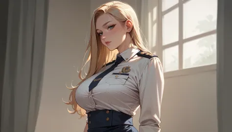 a sexy blonde girl with a voluptuous body wearing a new short naval dress uniform, it&#39;s too sexy and sensual, it has white l...