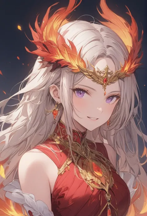 (masterpiece,best quality,absurdres,4k,8k:1.2),1girl,phoenix emperor edelgard_von_hresvelg,long middle parted white hair,purple ...