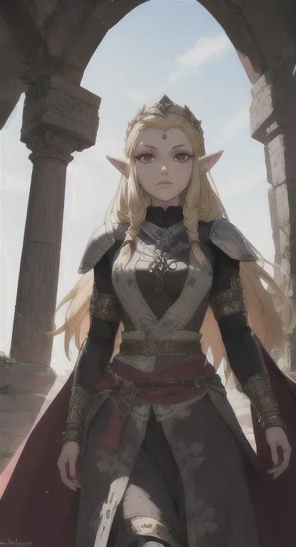 ancient hylian, princess hylia, blonde, red eyes, looking at viewer, pov, ancient princess armor, long messy hair, ancient hyrul...