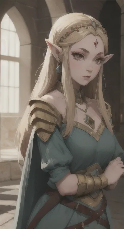 ancient hylian, princess hylia, blonde, red eyes, looking at viewer, pov, ancient princess armor, long messy hair, ancient hyrul...