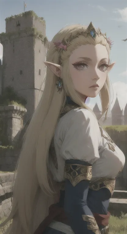 ancient hylian, princess hylia, blonde, red eyes, looking at viewer, pov, ancient princess armor, long messy hair, ancient hyrul...