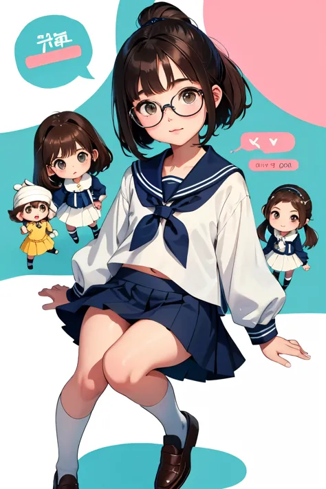 
Highest quality、High resolution、masterpiece，Detailed Background、A very small teenage girl，(Two Little Girls:1.5)、Brown Hair、Baby Face，Glasses，Bobcut、ponytail、Flat Chest:1.3、Very short stature，Very thin thighs，Sailor suit in bright colors、Navy pleated mini skirt、White knee-high socks、loafers，belly button，Children&#39;s floral embroidered panties、floral embroidered bra、She showed me her panties with a happy look on her face..，Laugh playfully、smile、Small and cute，lift，school bag，Bruises and gestures，Holding a big teddy bear，Accurately detailed cute teddy bear，