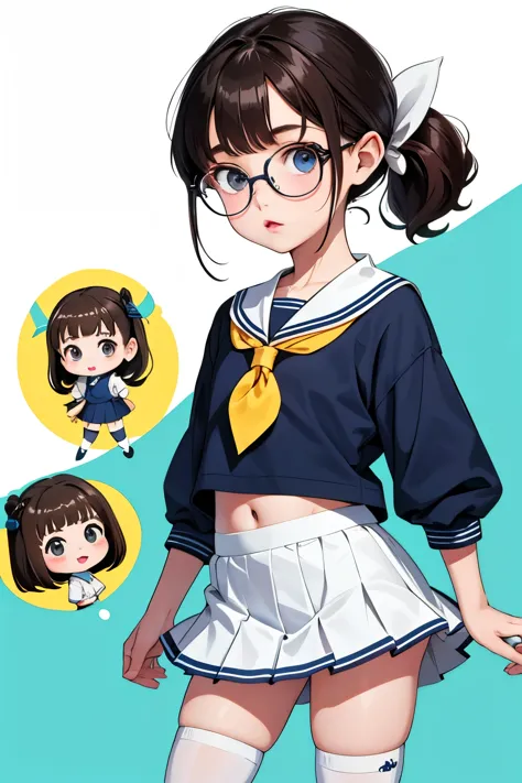 
Highest quality、High resolution、masterpiece，Detailed Background、A very small teenage girl，(Two Little Girls:1.5)、Brown Hair、Baby Face，Glasses，Bobcut、ponytail、Flat Chest:1.3、Very short stature，Very thin thighs，Sailor suit in bright colors、Navy pleated mini skirt、White knee-high socks、loafers，belly button，Children&#39;s floral embroidered panties、floral embroidered bra、She showed me her panties with a happy look on her face..，Laugh playfully、smile、Small and cute，lift，school bag，Bruises and gestures，Holding a big teddy bear，Accurately detailed cute teddy bear，