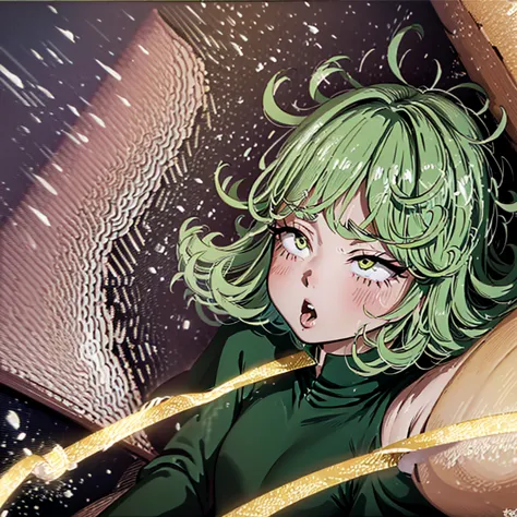 masterpiece、highest quality、tatsumaki from one punch man、（（ahegao））、（（bukkake））、blush、being held down、floor、defeat