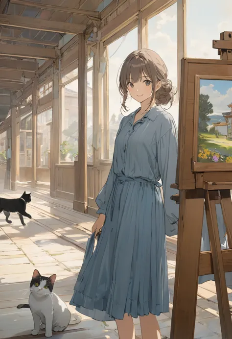 masterpiece、very detailed、ultra-detailed、beautiful、8k、woman、cat、painting by seifu yamashita、かわいいwoman、三毛cat、concept art、hopeful、...