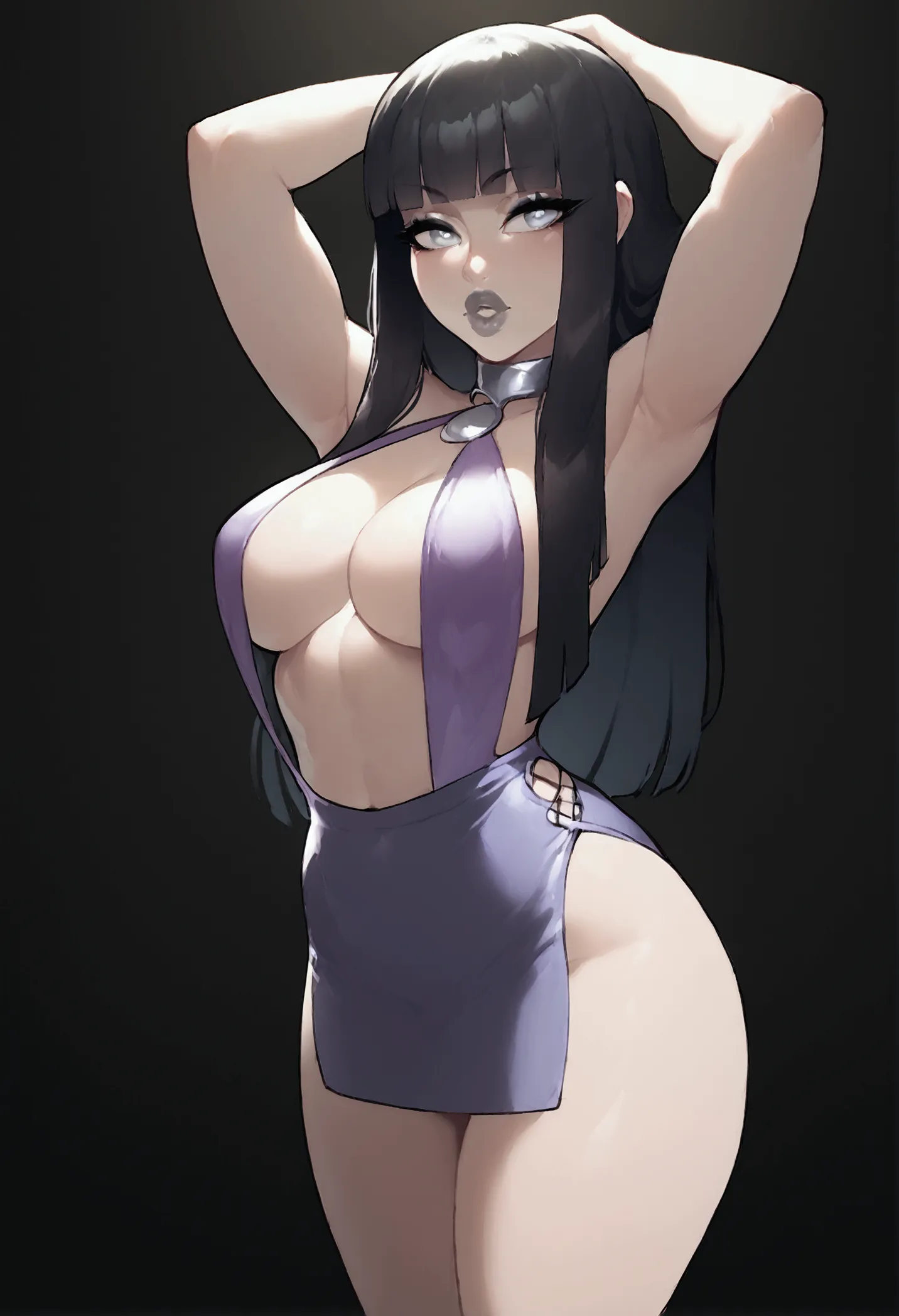 score_9, score_8_up, score_7_up, score_6_up, score_5_up, score_4_up, break 1girl, black hair, long hair, grey eyes, thick lips, ...