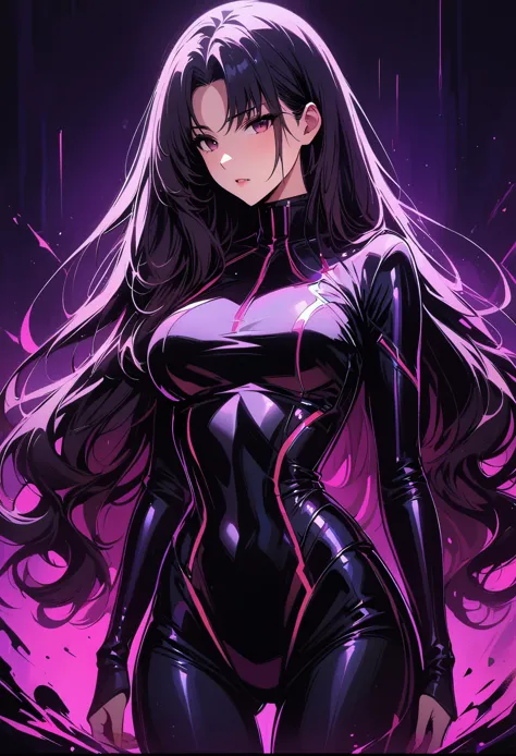 rin tohsaka，(masterpiece, best quality:1.2), black light art，1 girl, solitary，tight fit衣，chest，tight fit衣，tight fit