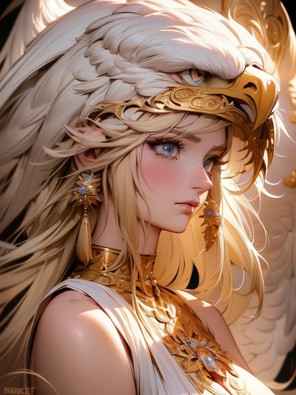 A humanoid eagle with large breasts , medium shot angle, detailed intricate fur, beautiful detailed eyes,beautiful detailed nose, extremely detailed face, long eyelashes, horny posture, vibrant colors, photorealistic, 8k, best quality, ultra-detailed, masterpiece, cinematic lighting, dramatic colors, sharp focus, highly detailed, digital art