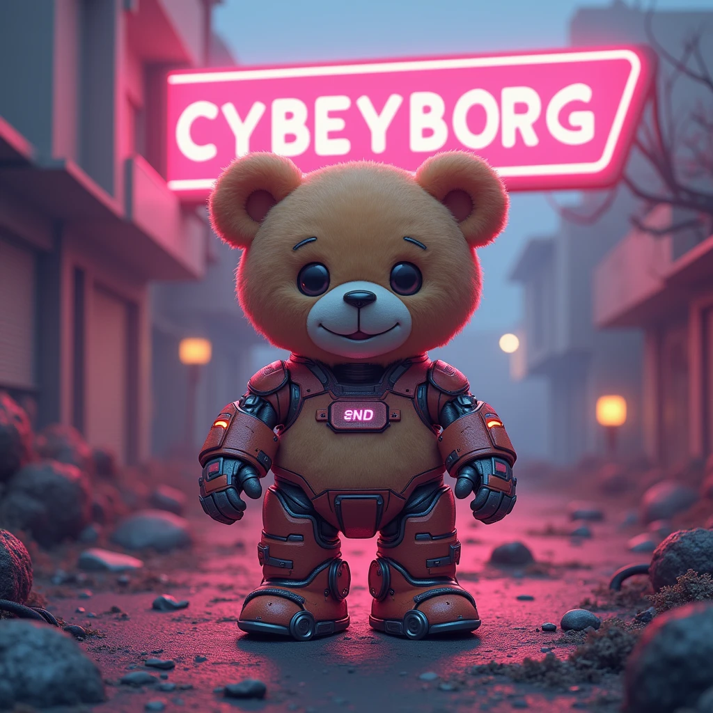 Menu {
An evolved Teddy Bear turned into a cyberborg.
}

Materials {
Teddy Bear.
A glowing pink neon sign.
A ruined town.
A symbol of AI technology.
A computer intelligence with a personality.
Teddy Bear's overwhelming physical pose.
Three Teddy Bears (different colors and shapes).
}

Spices {
Appealing to cuteness and soft fabric.
The impact of powerful and precisely designed robot parts.
}

How to make {
2d Fashion illustration.
2d Paint illustration.
Stylish visual art.
Unusual manga touches and thin, firm lines.
}

Decoration {
Add sound effects.
Add cool Dialogue Words.
With cute design effects.
}

Quality {
8k 2d cartoon style illustration images.
High-grade high resolution.
No noise.
Super clear.
}

Very good finish.