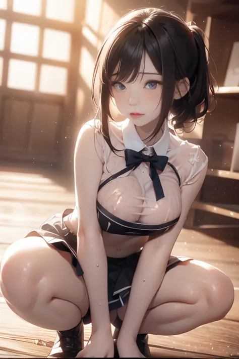 (highest quality)), ((masterpiece)), (detailed), natural light，perfect anatomy，(((cute high school girl，wearing a white open-col...