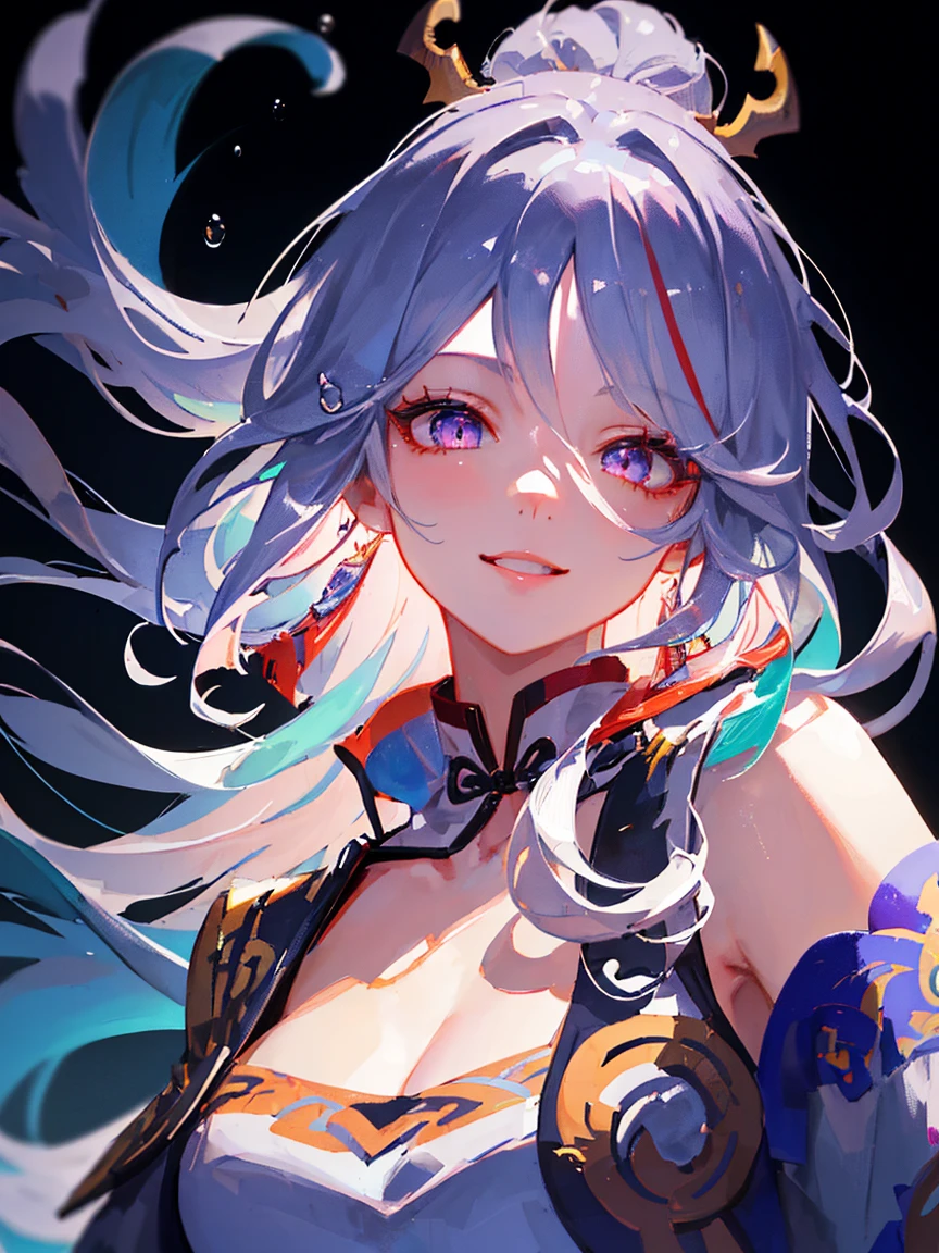 a close up of a woman with pink hair and a white mask, beautiful character painting, guweiz, artwork in the style of guweiz, white haired deity, by Yang J, epic exquisite character art, stunning character art, by Fan Qi, by Wuzhun Shifan, guweiz on pixiv artstation, Masterpiece, Best Quality, Waterfront, Banquet, 1 Woman, Mature Woman, Elegant, Chinese Style, Ancient China, Sister, Royal Sister, Happy, Meatball Head, Light Brown Hair, Pink Eyes, Gorgeous Headwear, Light Pink Lips, Pink Clothes, Yarn like Clothing, Intellectual, Full bangs, Flat bangs, Flower Ball, Face Delicate,Updo, a very beautiful girl, happy girl, clear waterfall, cool waterfall, detailed body, perfect anatomy, pink skin, blue eyes, glowing hair, detailed face, blushing, shy, cute, red lips, sharp eyelashes, cute smile, 1girl, female water spirit, water-colored hair, spring water inside, a few drops of water on the skin, extremely detailed face and eyes, (extremely long hair:1.4), (long floating hair:1.4), dynamic pose, detailed iris, sparkle eyes, star in eyes, (enchanting red eyes:1.3), (multicolored eyes), (light purple hair:1.3), (floating hair:1.3), (hair between eyes), (hair over one eye:1.3), (floating hair:1.3), hyper detailed, realistic, photorealistic, highly detailed, masterpiece, vibrant colors, glowing skin, soft lighting, ethereal, serene, magical, fantasy, digital art, concept art, realistic model, highly detailed, natural scenery, cgi, 8k resolution, masterpiece, photorealistic, photo-realistic, physically-based rendering, extreme detail description, vivid colors, studio lighting, ultra-fine painting