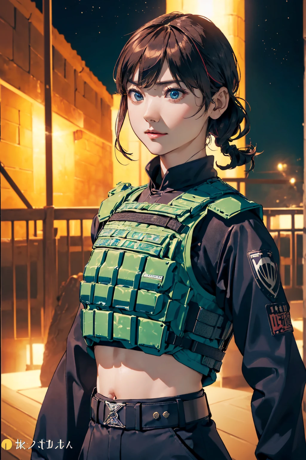 ((masterpiece, Highest quality, High resolution, Realistic, born, 8k wallpaper)),(One Girl), ((desertの戦闘服, Have a weapon, Tactical Goggles, Bulletproof vest, Fully clothed:1.4)), ((Small breasts, small chest with rounded shape,:1.3)), ((Accentuated breasts, Large pelvis, Wide Hips, abdomen, Tight waist, Curvy waist:1.2)), ((slim, 大きな胸とthinウエスト, thin, Skinny belly:1.2)), Modern Hairstyles, Colored striped hair, Hair highlights, ((Proud face)), ((Tattoo:1.1)), Tabletop, Highest quality, Realistic, 超High resolution, Depth of written boundary, (Full dual color neon lighting:1.2), (Detailed face:1.2), (Detailed eyes:1.2), (Detailed Background:1.2), (desert, Action sequence, Cinema Lighting, desertの嵐:1.2) (Tabletop:1.2), (Ultra-detailed), (Highest quality), Complex, Overall Movie, Magical Pictures, (Gradation), colorful, Detailed landscape, Visual Key, Glowing Skin,