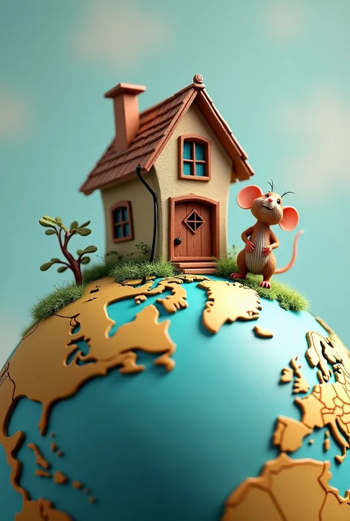 ouse and his mouse is standing on the Earth's globe