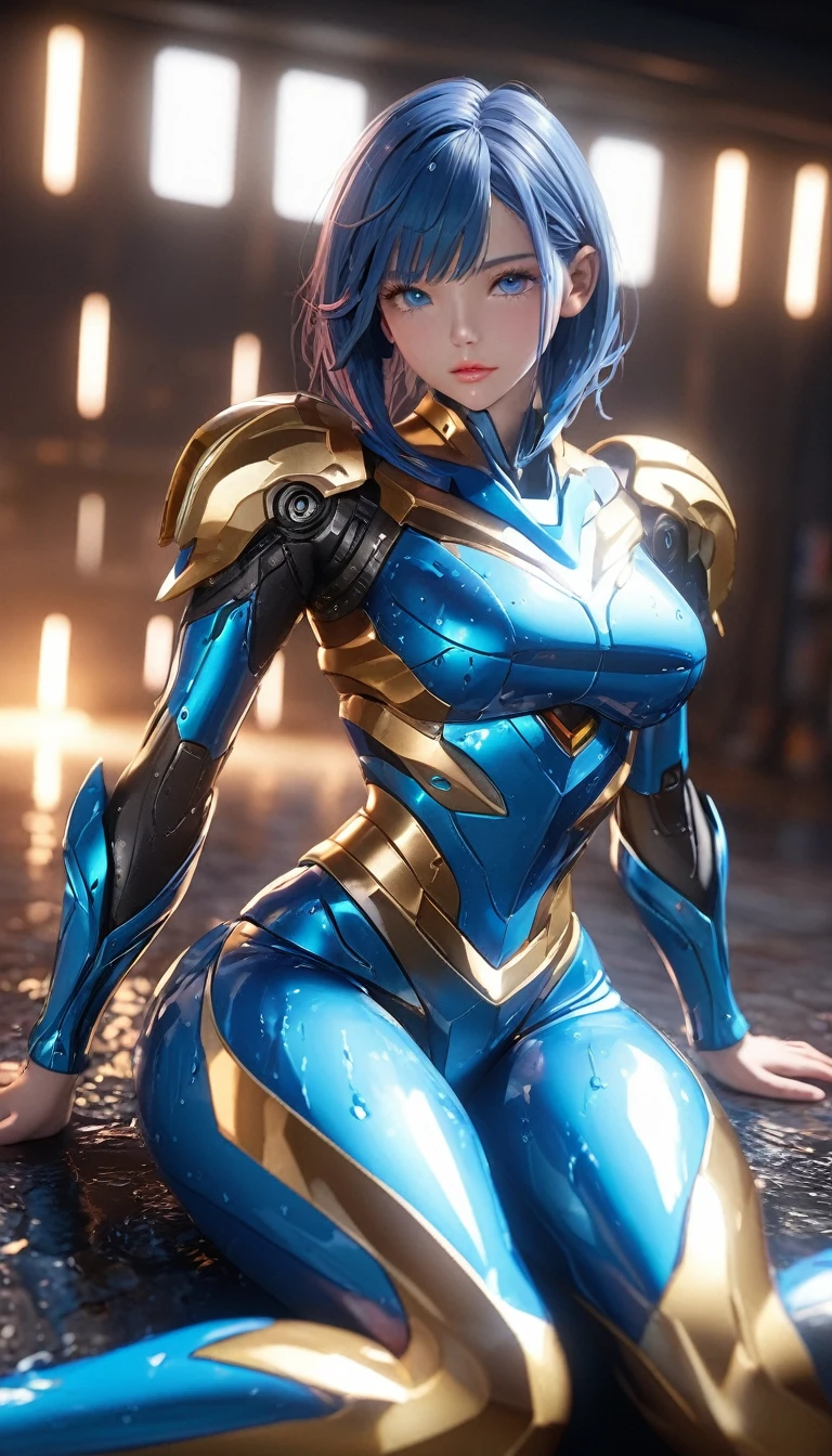 a completely naked anime girl with blue hair, beautiful detailed eyes, beautiful detailed lips, extremely detailed face and body, long eyelashes, lean muscular body, wide hips, perky breasts, sitting on the ground, fucking a guy, intricate details, hyper realistic, 8k, photorealistic, studio lighting, cinematic lighting, dramatic lighting, vibrant colors, neon colors, glowing skin, glossy skin, wet skin, moisture, sweat, motion blur, depth of field, volumetric lighting, ambient occlusion, physically-based rendering, unreal engine, octane render, ray tracing, 3d, digital art, hyper detailed