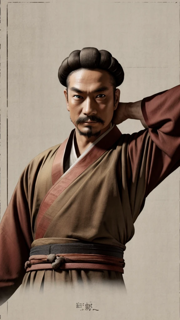 photograph、Oriental、Man in simple ancient Chinese costume、Highest quality、masterpiece、Ultra-high resolution、(Realistic:1.4)、Game Poster、Three Kingdoms、