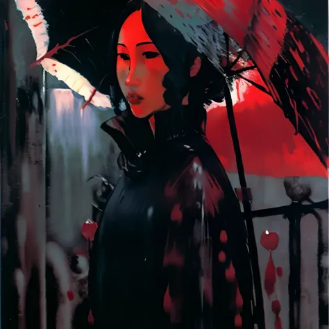 woman in red rain