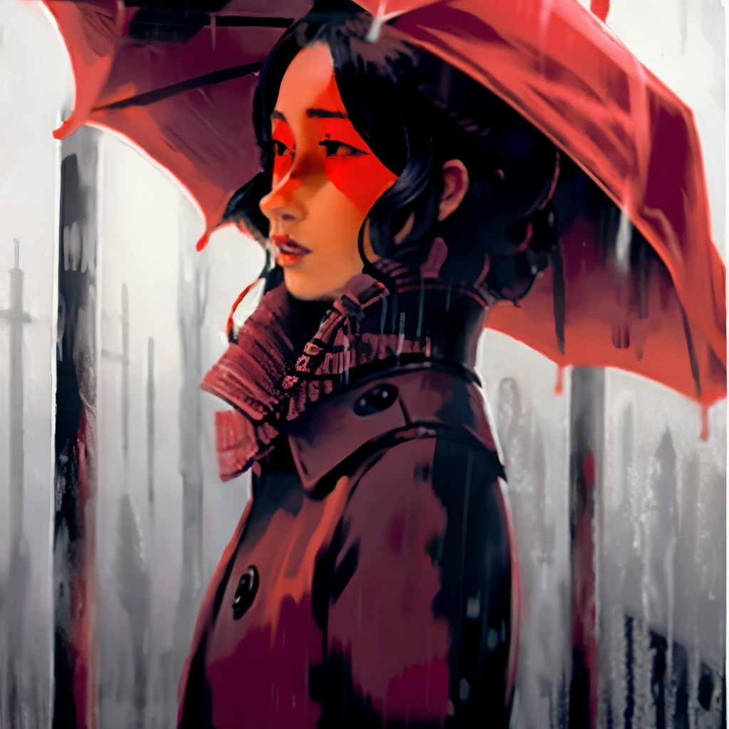 Woman in red rain