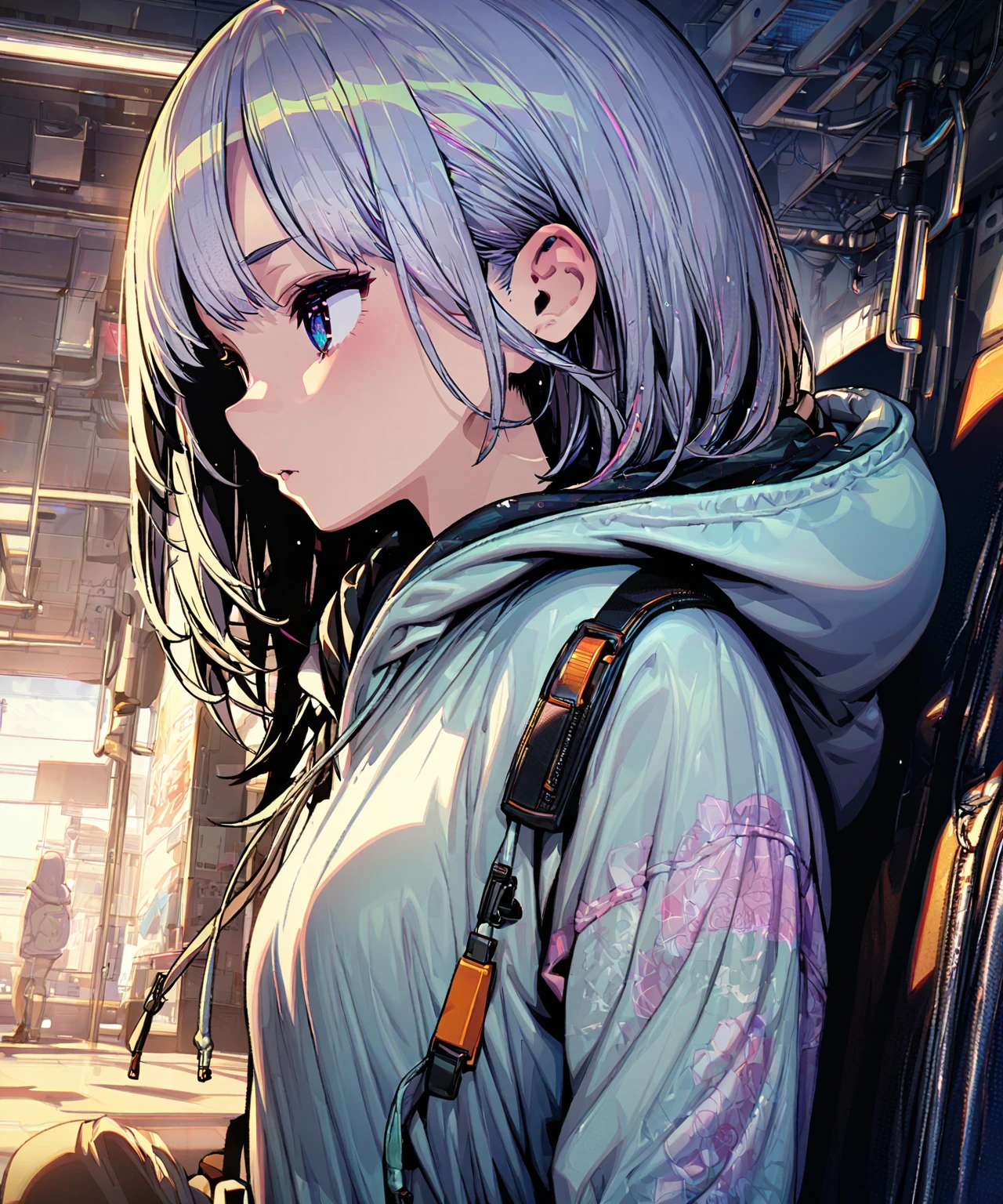  Super detailed,1 girl, alone, hoodie