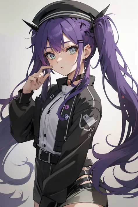 (ultra-high resolution,masterpiece, attention to detail, highest quality), 8k,(atwa, long hair, twin tails, purple hair,black ha...