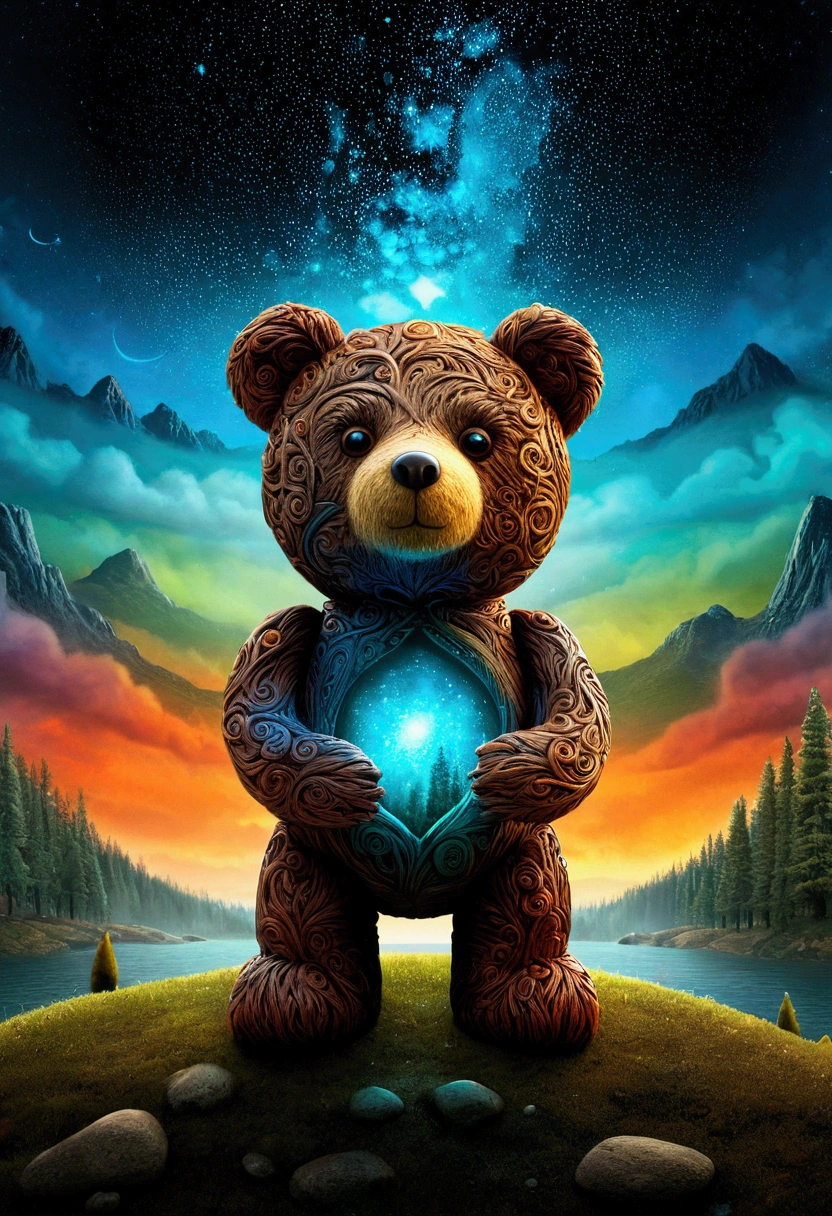 Teddy Bear, outdoor, by dan mumford.
(best quality, masterpiece), very aesthetic, perfect composition, intricate details, ultra-detailed, vivid colors