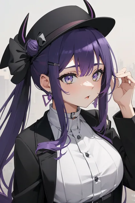 (ultra-high resolution,masterpiece, attention to detail, highest quality), 8k,(atwa, long hair, twin tails, purple hair,black ha...