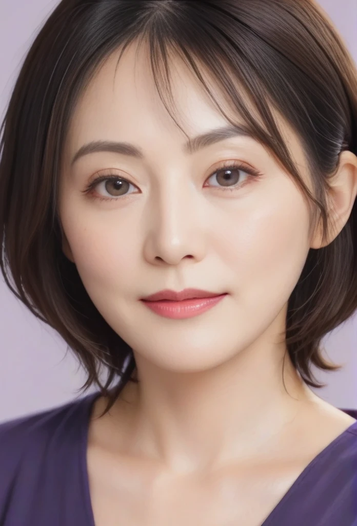 High resolution, Shortcuts, Mature Woman,((Center Parting)),50-year-old women,masterpiece, Highest quality, Ultra high definition, Textured skin, Droopy eyes,Thin lips,black eye,((Mole under left lip)),Thin eyebrows,Thin eyebrows,Japan female in her 60s