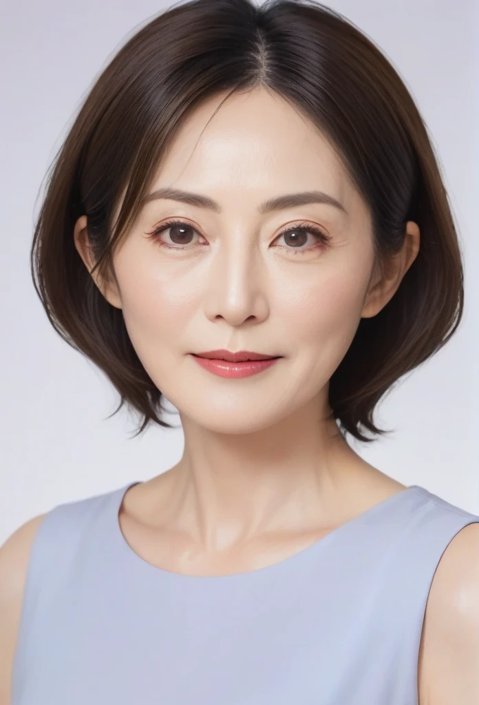 High resolution, Shortcuts, Mature Woman,((Center Parting)),50-year-old women,masterpiece, Highest quality, Ultra high definition, Textured skin, Droopy eyes,Thin lips,black eye,((Mole under left lip)),Thin eyebrows,Thin eyebrows,Japan female in her 60s,Narrow forehead,((Too thin,Too thin eyebrows))