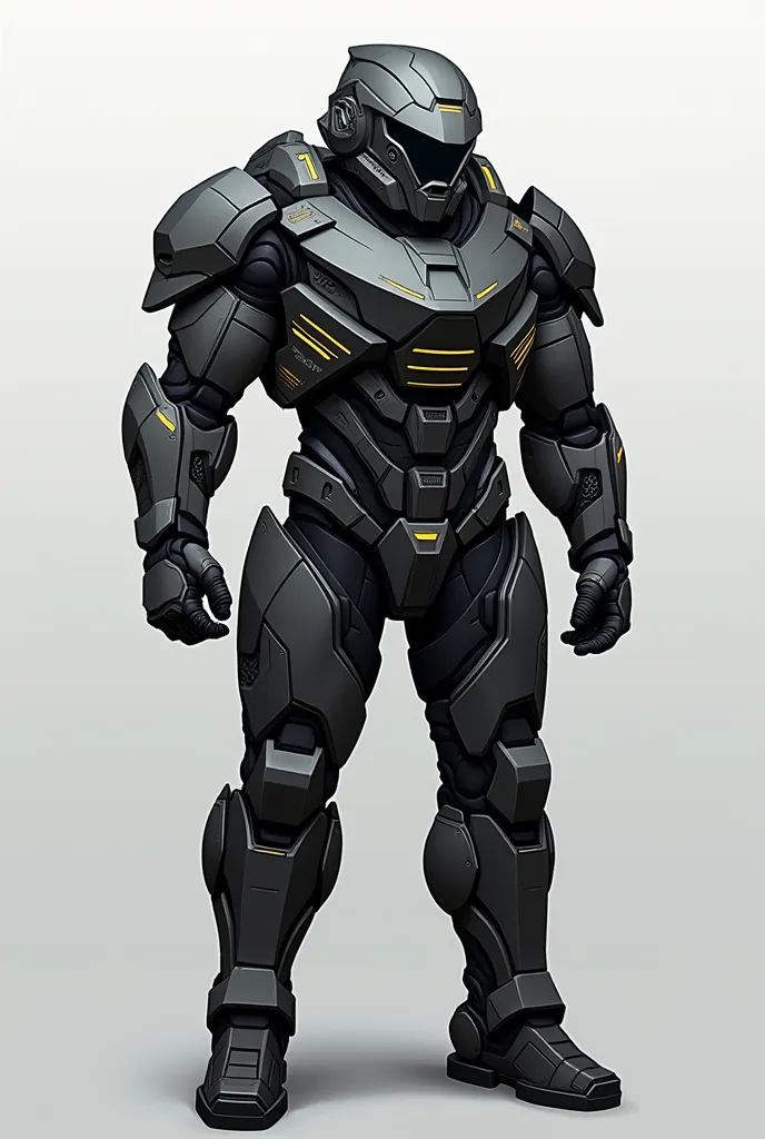 Design: Imposing and futuristic, with angular lines and faceted surfaces, maximizing protection and mobility. Angular and aerodynamic helmet, completely covering the head and face, with dark and high-tech visor. Details: Visor with subtle brightness and visible ventilation system. Breastplate: Robust and multifaceted, with overlapping armor plates. Wide and angular shoulder pads, with modular design. Additional weapon modules or sensors. Design: Articulated plates for wide range of motion, reinforced gloves.
Details: Displays and tactile controls on the gloves.
Waist and Hips
Structure: Reinforced with additional plates.
Details: Compartments for ammunition or equipment.
Legs and Knee Pads
Design: Hinged armor plates, reinforced knee pads.
Details: Ergonomic design for comfort.
Additional Components
Power System: Advanced, with solar panels or power generators.