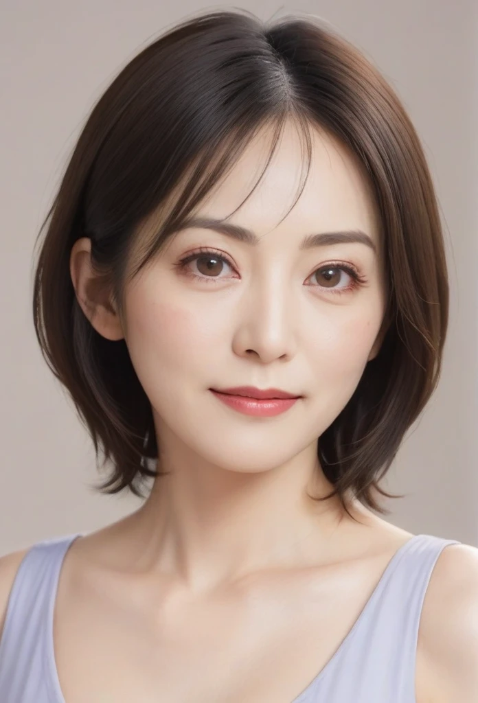 High resolution, Shortcuts, Mature Woman,((Center Parting)),50-year-old women,masterpiece, Highest quality, Ultra high definition, Textured skin, Droopy eyes,Thin lips,black eye,((Mole under left lip)),Thin eyebrows,Thin eyebrows,Japan female in her 60s,Narrow forehead,((Too thin,Too thin eyebrows)),Loose jaw,Low Nose,Deep-set eyelids,Amazing droopy eyes,Slightly droopy thin eyebrows