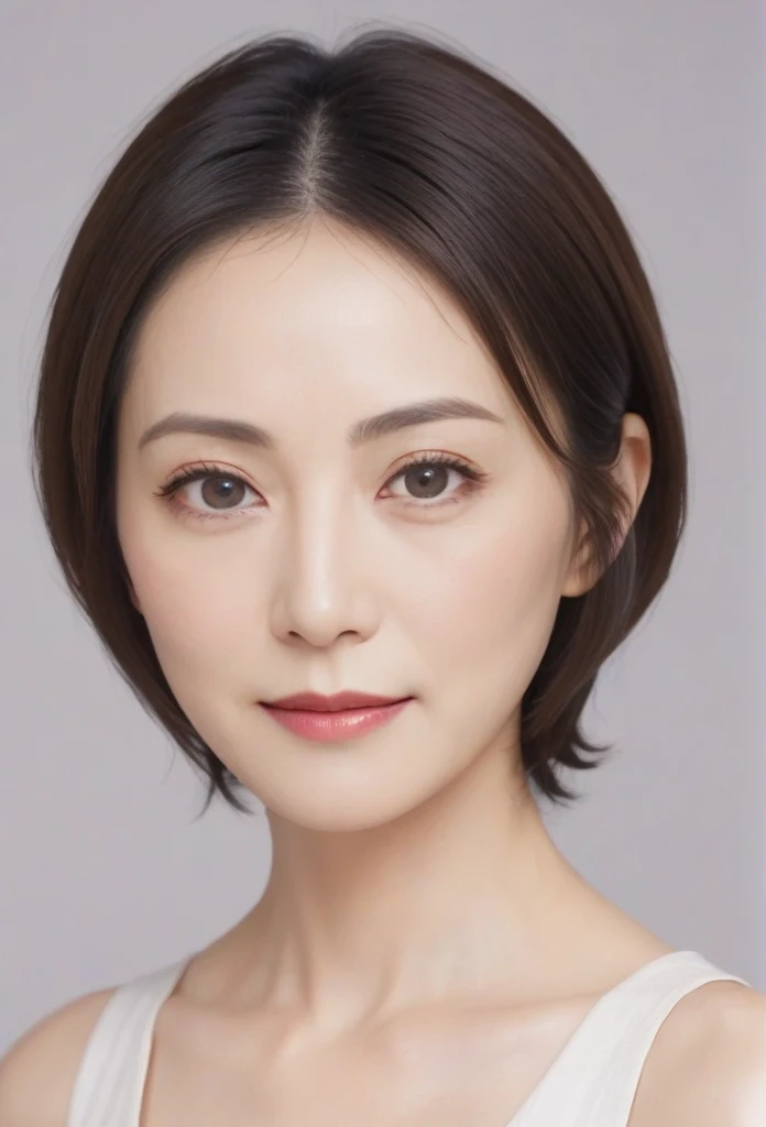 High resolution, Shortcuts, Mature Woman,((Center Parting)),50-year-old women,masterpiece, Highest quality, Ultra high definition, Textured skin, Droopy eyes,Thin lips,black eye,((Mole under left lip)),Thin eyebrows,Thin eyebrows,Japan female in her 60s,Narrow forehead,((Too thin,Too thin eyebrows)),Loose jaw,Low Nose,Deep-set eyelids,Amazing droopy eyes,Slightly droopy thin eyebrows