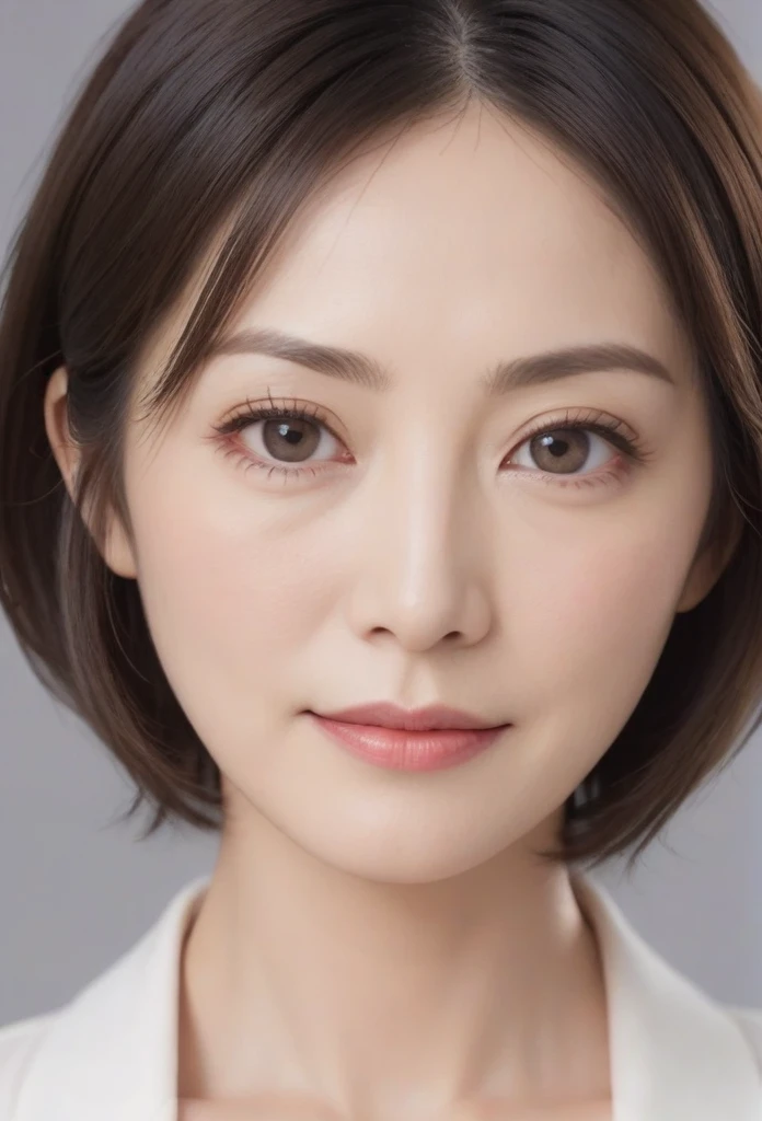 High resolution, Shortcuts, Mature Woman,((Center Parting)),50-year-old women,masterpiece, Highest quality, Ultra high definition, Textured skin, Droopy eyes,Thin lips,black eye,((Mole under left lip)),Thin eyebrows,Thin eyebrows,Japan female in her 60s,Narrow forehead,((Too thin,Too thin eyebrows)),Loose jaw,Low Nose,Deep-set eyelids,Amazing droopy eyes,Slightly droopy thin eyebrows,Small Mouth