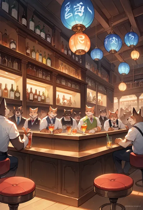 top quality, best quality, high-quality illustrations, masterpiece, super high resolution, detailed background, bartender, bar, ...