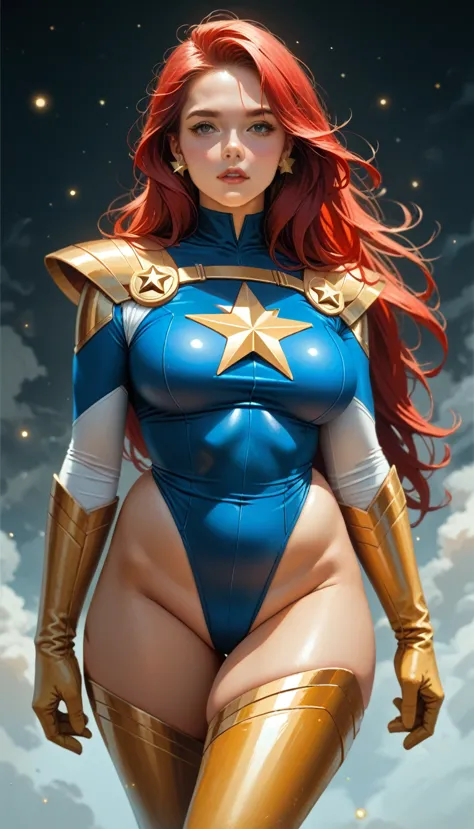 score_9, score_8_up, score_7_up, score_6_up, (((masterpiece))), (((best quality: 1.5))), sexy, superheroine, red hair, long hair...