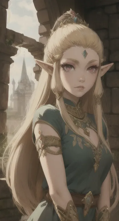 ancient hylian, devine princess hylia, blonde, red eyes, looking at viewer, pov, ancient devine armor, long messy hair, ancient ...