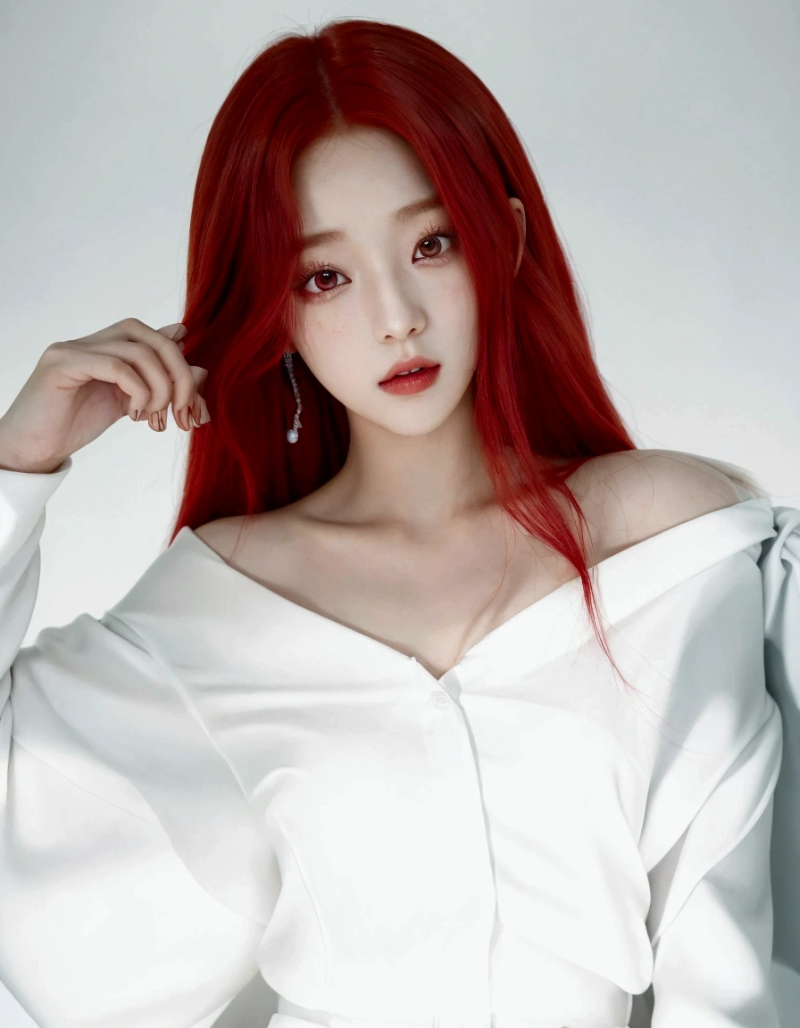 arafed woman With red hair posing for a picture, black rose jisoo portrait, Sun Yunjoo, With red hair, Jisoo from blackpink, Jisoo from blackpink, portrait of jossi de blackpink, she has long orange hair, bright crimson head, she has red hair, red dyed hair, jossi de blackpink, parque me, Red velvet, jia