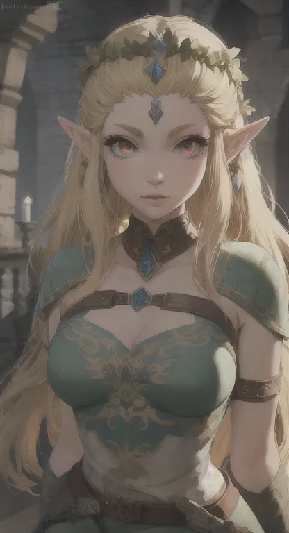 ancient hylian, devine princess hylia, blonde, red eyes, looking at viewer, pov, ancient devine armor, long messy hair, ancient ...