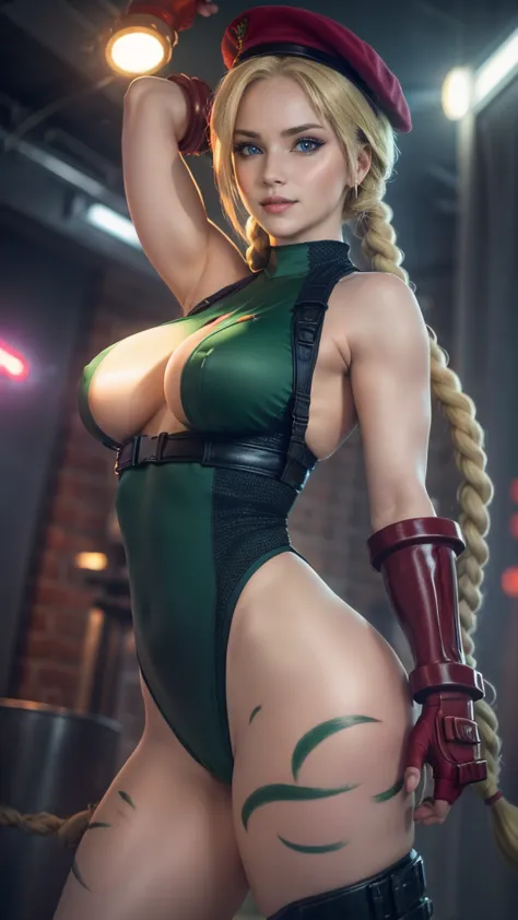 cammy white da street fighter,(best qualityer,4k,8k,high resolution,work of art:1.2)(weather: night), cyberpunk background, nigh...