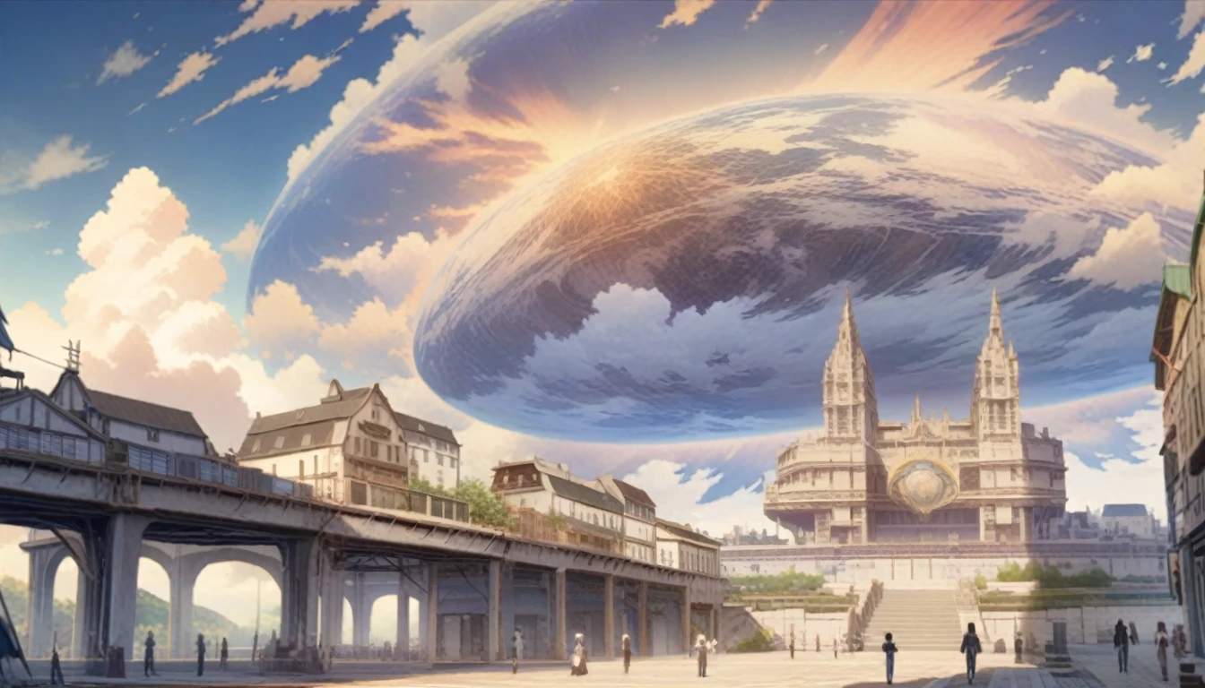 a painting of a beyond-dimensional fantasy world,reality infused with dreams,in a screenshot from the science fiction anime file by makoto shinkai