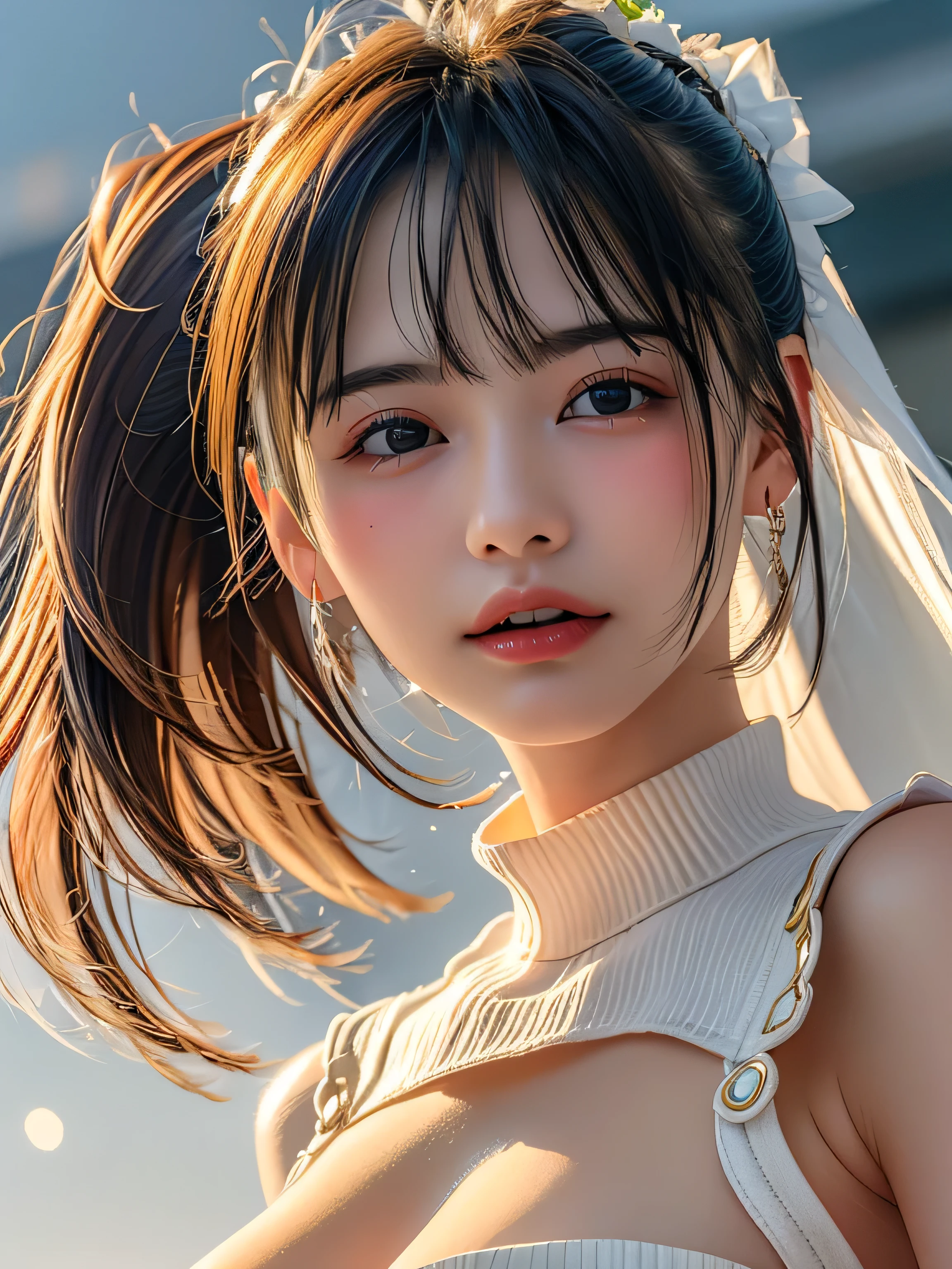 (beautiful japanese girl), (Smile:1.25), BREAK, 
(Shot with Canon EOS 5D Mark 4 and Canon EF Lens 85mm F1.2L lens, F value 1.2, ISO 50, shutter speed ), BREAK,
(close up:1.7), (look at camera :1.3), (dynamic pose:1.7), BREAK,
beautiful and fine eyes, perfection, perfection, roll your eyes, detailed face, fine eyes, excellent quality, masterpiece, very detailed, Advanced level of detail, many details, high quality, cinematic light, real hands, (super realistic:1.5), perfect eyes, detailed skin, skin blemish, lip gloss, BREAK, 
aero, ahoge, veil, green eyes, soft Busty Breasts, chain, padlock, (white bodysuit:1.2), zipper, white gloves, belt, frills, white dress with glamour(blonde、Himiko Toga、white uniform shirt、Navy uniform skirt、cardigan、Red scarf、Dark eyeshadow、Patsun、Twin tails、Bun Head、Thin eyebrows、Black socks、Black Loafers))、NSFW、Masterpiece、最high resolution、high resolution、high resolution、Grow、Beautiful poop、High resolution、超High resolution、RAW Photos、Best illustration、Ultra-realistic、Ultra-realistic、Photorealistic、Extremely ridiculous.、Close-up、Floating Hair、Soft Light、Cinema Lighting、Film Grain、Esbian all over body、The depth of the boundary is written、Blurred Background、Bokeh:1.4、Eye focus、85mm lens、Professional lighting、Lens flare、Luminous Particles:0.6、Professional Lighting、Portrait:0.6、Photon Mapping、Radio City、Physically Based Rendering、Japanese girl、sexual excitement:1.5、Realistic Face、Realistic body、Realistic Skin、Huge breasts:1.3、Stylish、Camel Toe、Pale skin:1.1、cute:1.5