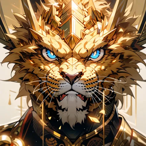 lion animal face, feline, golden armour, honor, loyalty, strenght