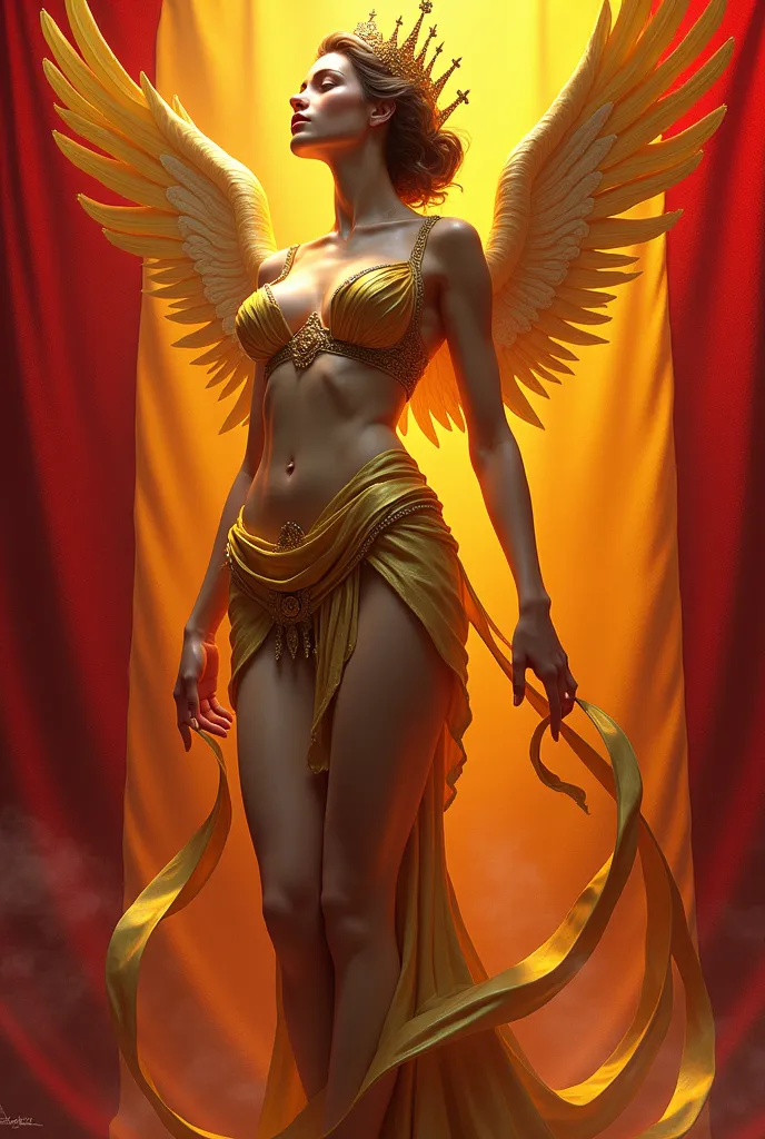 Beautiful goddess of Spain、Spanish goddess。whole body。delgado、big breasts well placed。Background of the Constitutionalist flag of Spain occupying the entire background. One princess, a goddess, a queen, an angel, a true diva, Your Majesty, Royalty, a lady, She is everything and more.