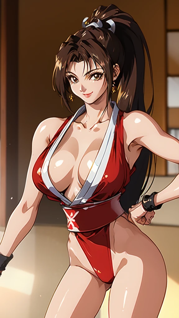 ((Upper Body、Mai Shiranui,ponytail,Background is a Japanese-style room in a Japanese house:1.3)),upper body, Looking at the audience,Slim and sexy figure, the best quality, (8k), (4K),(masterpiece), (the best quality), Extremely detailed, Game CG, Ultra Detailed, illustration, Beautiful Body,Beautiful nose,fair character design, Perfect Eye, Perfect Face , 1 girl, 30 years,Fair Finger,Fair body, Fair Nose,Fair character design, perfect Eye, perfect Face,expressive Eye,Perfect balance,(Focus on her Face),(Light_Smile:0.3), official art,Extremely detailed CG Unity 8K wallpaper, Perfect lighting,rich and colourful, bright_front_Face_Lighting,White skin, (masterpiece:1.0),(the best_quality:1.0), Ultra-high resolution,4K,Ultra Detailed, photography, 8k, HDR, high resolution, Kodak Portrait 400, Film Grain, Blurred background, bokeh:1.2,Professional photographer, (Fair,Big goals_Chest:1.4), underwear,lace, underwear, lingerie、(((smile,pretty face:1.3)))