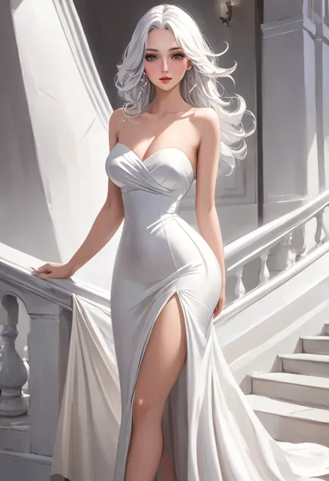 a beautiful lady, with a long white strapless dress her skin was a creamy chocolate tone that made a beautiful contrast with the...