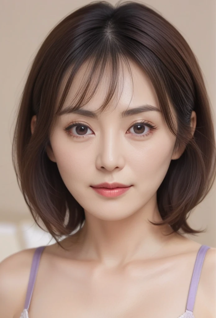 High resolution, Shortcuts, Mature Woman,((Center Parting)),(((50-year-old women))),masterpiece, Highest quality, Ultra high definition, Textured skin, Droopy eyes,Thin lips,black eye,((Mole under left lip, beauty mark)),Thin eyebrows,Thin eyebrows,(Japan female in her 60s),Narrow forehead,((Too thin,Too thin eyebrows)),Loose jaw,(Low Nose),Deep-set eyelids,((very droopy eyes)),Slightly droopy thin eyebrows,(Small Mouth), (droopy eyebrows),Nasolabial folds,Droopy eyes, hooded eyes, ((wrinkles around the eyes)),((full body)),Beautiful legs,thin lower lip,bed room, (full body shot),((background,bed room))lingerie((thin lower lip)), dim,wet,ノーメイク, low eyebrows, troubled eyebrows